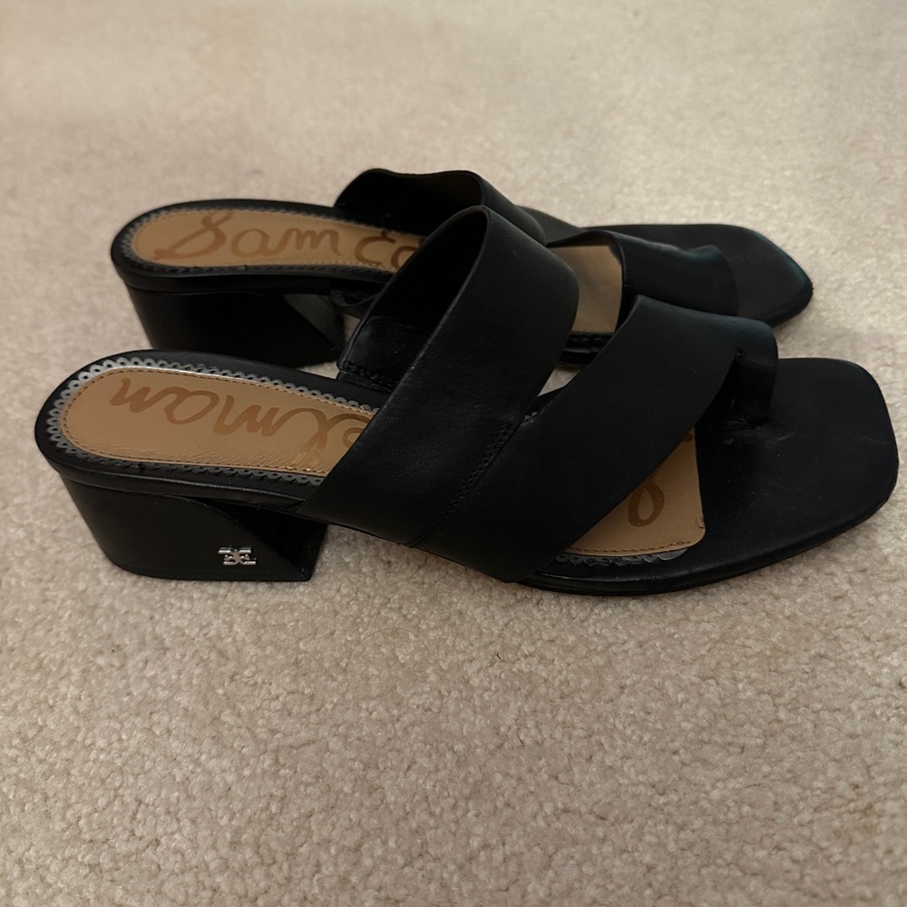 Sam Edelman Black Leather Low Block Heel Slide Sandals Size 8